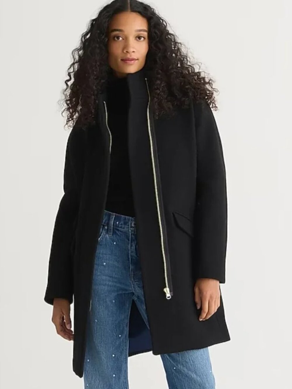 J. CREW Cocoon Coat in Italian Stadium Cloth Wool Blend - Black - Size 2